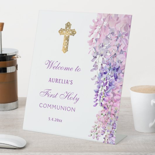 Watercolor Wisteria First Communion Welcome 台座サイン (インサイチュ)