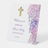 Watercolor Wisteria First Communion Welcome 台座サイン (正面)