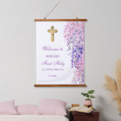 Watercolor Wisteria First Communion Welcome 吊り下げ型タペストリー (寝室)