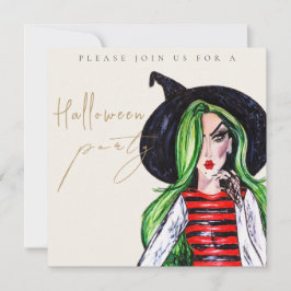 Watercolor Witch Adult Halloween Party Invitation 招待状