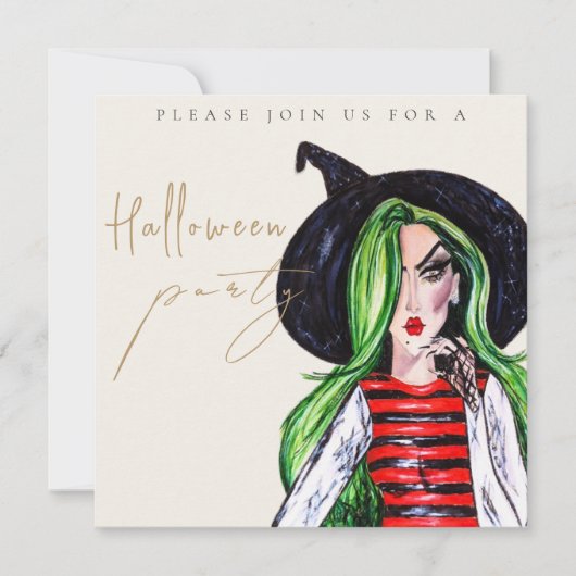 Watercolor Witch Adult Halloween Party Invitation 招待状 (正面)