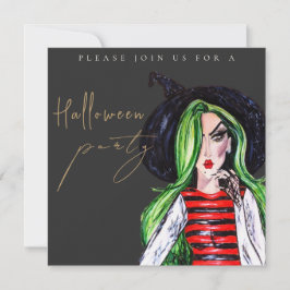 Watercolor Witch Adult Halloween Party Invitation 招待状