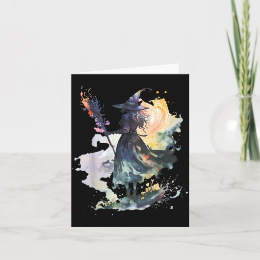 Watercolor Witch Halloween Fall Autumn Art Paintin カード (正面)