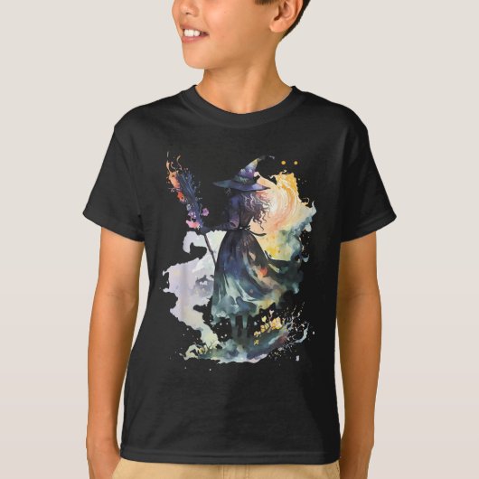 Watercolor Witch Halloween Fall Autumn Art Paintin Tシャツ (正面)