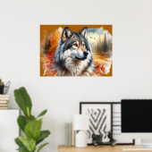 Watercolor Wolf Art – Nature’s Beauty Unleashed ポスター (ホームオフィス)