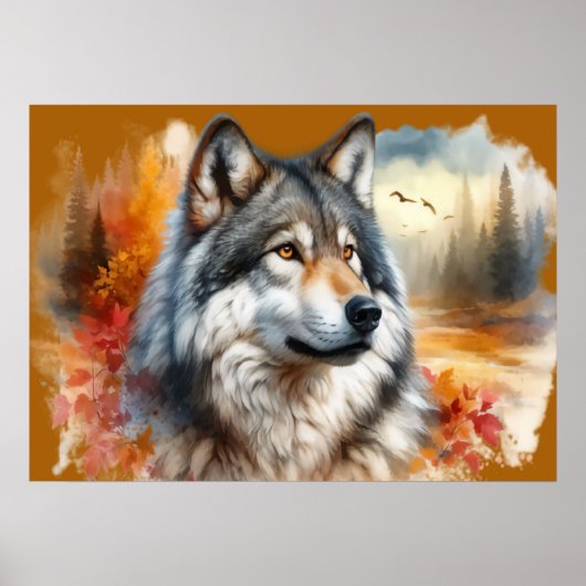 Watercolor Wolf Art – Nature’s Beauty Unleashed ポスター (正面)