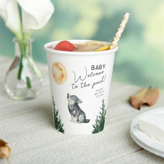 Watercolor Wolf Baby Shower  紙コップ (インサイチュ)