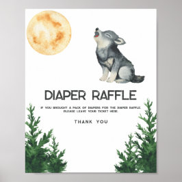 watercolor Wolf baby shower diaper raffle  ポスター