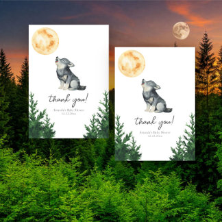 Watercolor Wolf Baby Shower Thank you サンキューカード