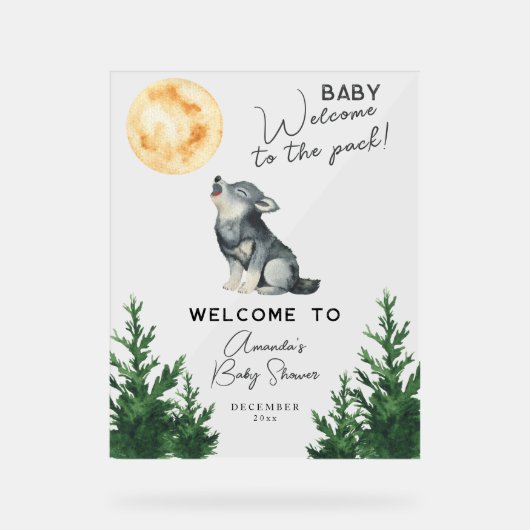 Watercolor Wolf Baby shower Welcome アクリルサイン (正面)