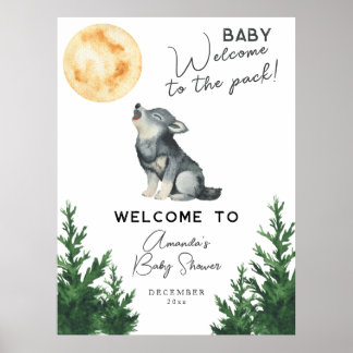 Watercolor Wolf Baby shower Welcome ポスター
