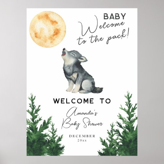 Watercolor Wolf Baby shower Welcome ポスター (正面)
