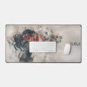 Watercolor Woman Silhouette with Hearts デスクマット (キーボード&マウス)