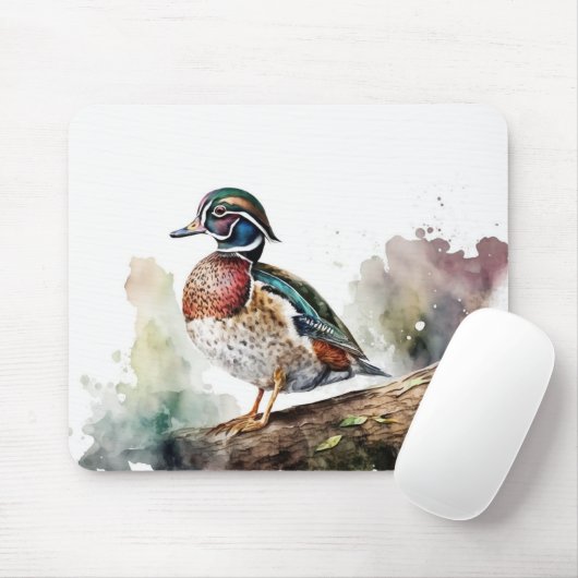 Watercolor Wood Duck マウスパッド (マウス)