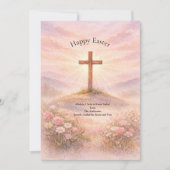 Watercolor Wooden Cross Alleluia Happy Easter シーズンカード (正面)