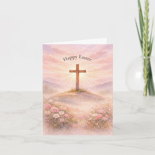 Watercolor Wooden Cross Alleluia Happy Easter シーズンカード (正面)