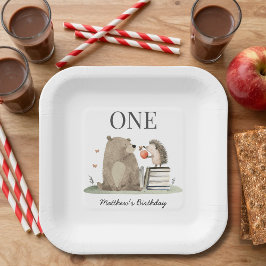 Watercolor Woodland Animals 1st Birthday Party ペーパープレート
