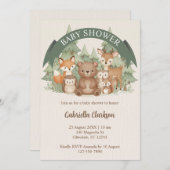 Watercolor Woodland Animals Baby Shower 招待状 (正面/裏面)