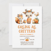 Watercolor Woodland Animals Fall Kids' Birthday 招待状 (正面)