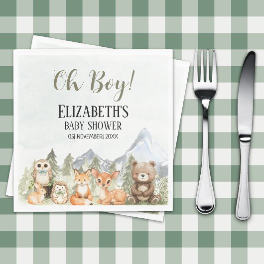 Watercolor Woodland Baby Shower Boy スタンダードランチョンナプキン