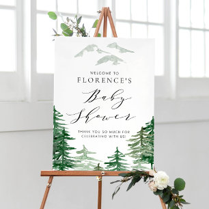 Watercolor Woodland Baby Shower Welcome Sign ポスター