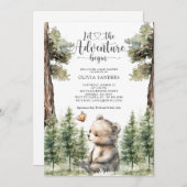 Watercolor Woodland Bear Baby Shower 招待状 (正面/裏面)