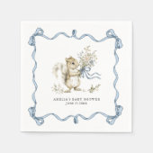 Watercolor Woodland Blue Bow Squirrel Baby Shower スタンダードカクテルナプキン (正面)