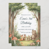 Watercolor Woodland Creatures Birthday Invite 招待状 (正面/裏面)