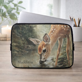 Watercolor Woodland Deer Nature Name ラップトップスリーブ