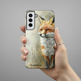 Watercolor Woodland Fox Nature Name Samsung Galaxy S22+ケース