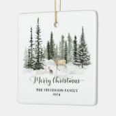 Watercolor Woodland Merry Christmas Photo セラミックオーナメント (左)