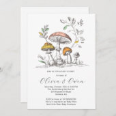 Watercolor Woodland Mushrooms Baby Shower 招待状 (正面/裏面)