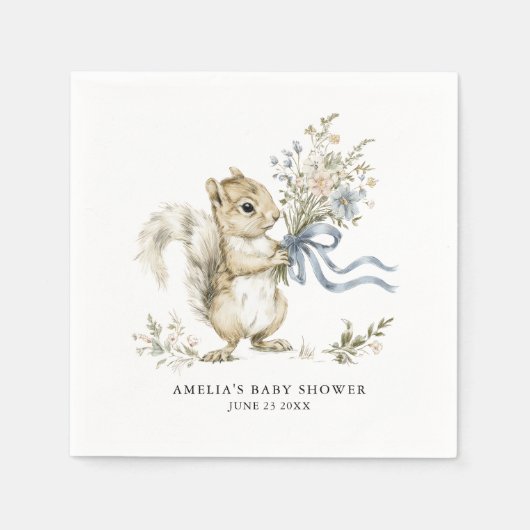 Watercolor Woodland Squirrel Baby Shower スタンダードカクテルナプキン (正面)