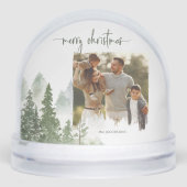 Watercolor Woods Merry Christmas Photo Snow Globe (正面)