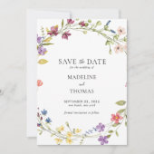 Watercolor Wreath Floral Wedding Save The Date 招待状 (正面)