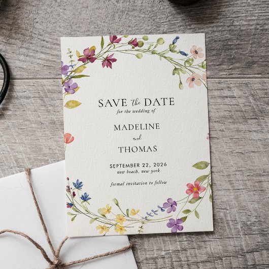 Watercolor Wreath Floral Wedding Save The Date 招待状