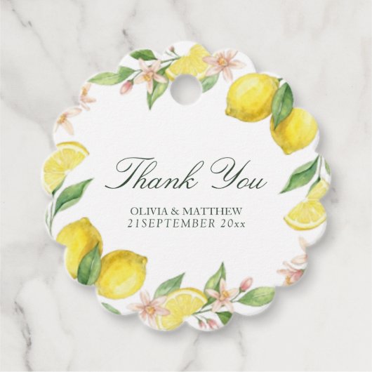 Watercolor Wreath Mediterranean Citrus Wedding フェイバータグ (正面)
