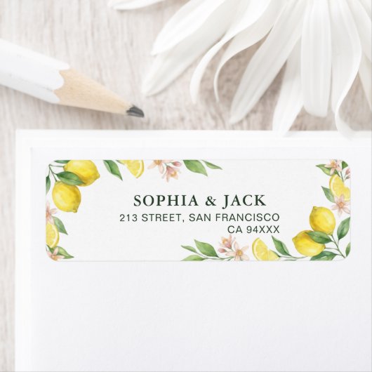 Watercolor Wreath Mediterranean Citrus Wedding ラベル (インサイチュ)