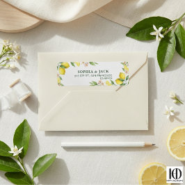 Watercolor Wreath Mediterranean Citrus Wedding ラベル