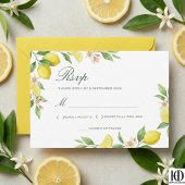 Watercolor Wreath Mediterranean Citrus Wedding 出欠カード