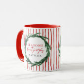 Watercolor wreath & stripe christmas holiday マグカップ (正面左)