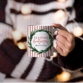 Watercolor wreath & stripe christmas holiday マグカップ