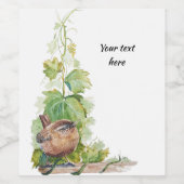 Watercolor Wren Bird Vineyard Grapes Leaves Winery ワインラベル (シングルラベル)