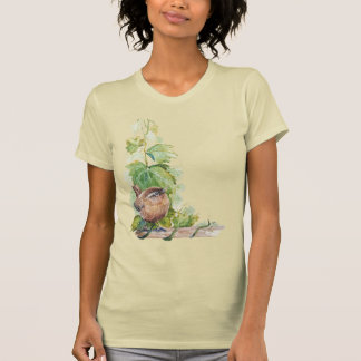 Watercolor Wren Bird Vineyard Grapes Leaves Winery Tシャツ