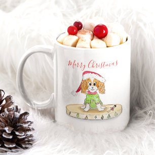 Watercolor Xmas Cavalier King Charles Spaniel コーヒーマグカップ