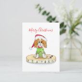 Watercolor Xmas Cavalier King Charles Spaniel ポストカード (スタンド正面)