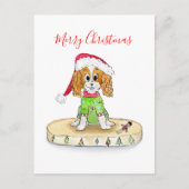 Watercolor Xmas Cavalier King Charles Spaniel ポストカード (正面)