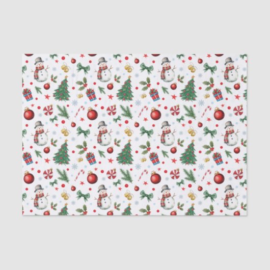 Watercolor Xmas Icons Festive Christmas Pattern  薄葉紙 (正面)