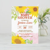 Watercolor Yellow and Brown Sunflower Baby Shower 招待状 (スタンド正面)