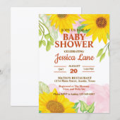 Watercolor Yellow and Brown Sunflower Baby Shower 招待状 (正面/裏面)